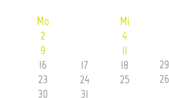 Unterrichtsplan Dezember 2024 Kw 49 Kw 50 Kw 51 Kw 52 Kw 01  Mo 2 9 16 23 30 Di 3 10 17 24 31 Mi 4 11 18 25 Do 5 12 29 26