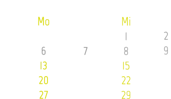 Unterrichtsplan Januar 2025 Kw 01 Kw 02 Kw 03 Kw 04 Kw 05 Mo  6 13 20 27 Di  7 14 21 28 Mi 1 8 15 22 29   Do 2 9 16 23 30