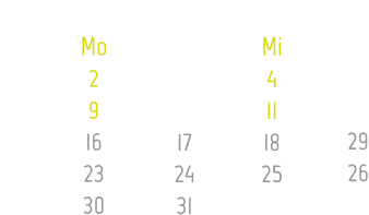 Unterrichtsplan Dezember 2024 Kw 49 Kw 50 Kw 51 Kw 52 Kw 01  Mo 2 9 16 23 30 Di 3 10 17 24 31 Mi 4 11 18 25 Do 5 12 29 26